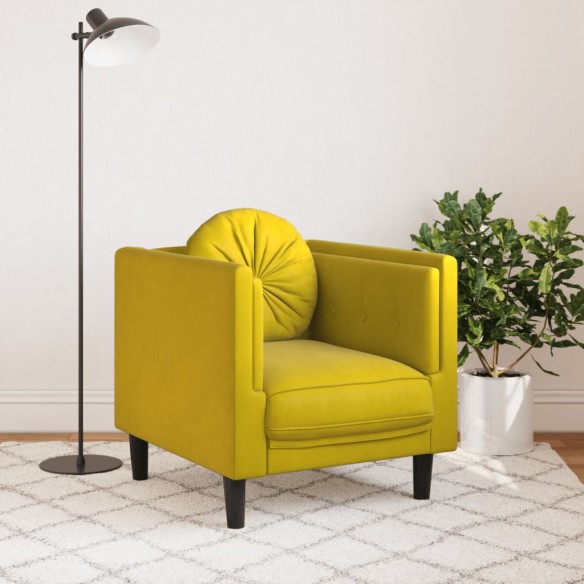 Fauteuil avec coussin jaune velours