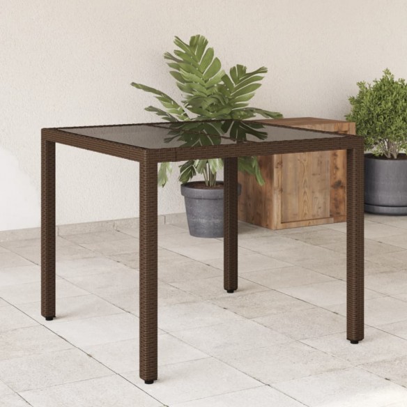 Table de jardin avec dessus en verre marron résine tressée