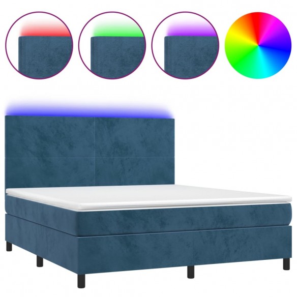 Cadre de lit avec matelas LED Bleu foncé 160x200 cm