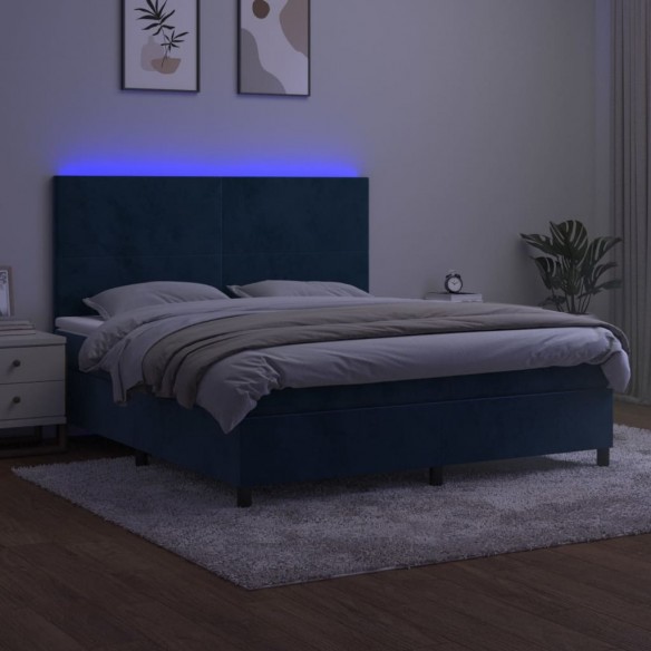 Cadre de lit avec matelas LED Bleu foncé 160x200 cm