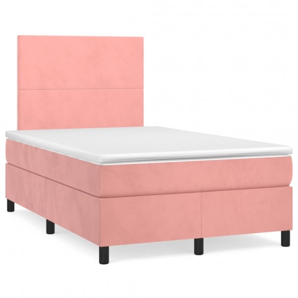 Cadre de lit et matelas LED rose 120x190 cm velours