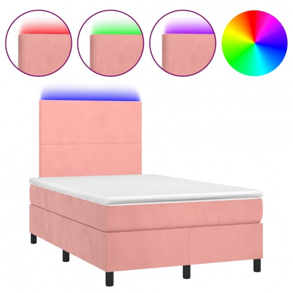 Cadre de lit et matelas LED rose 120x190 cm velours