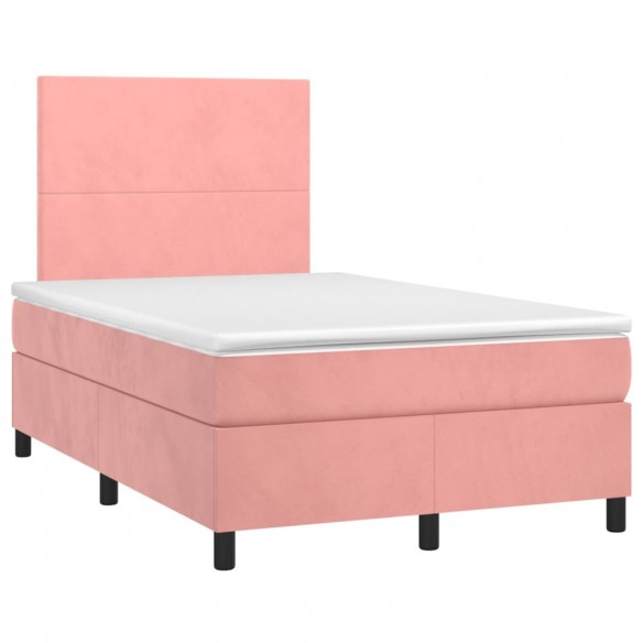 Cadre de lit et matelas LED rose 120x190 cm velours