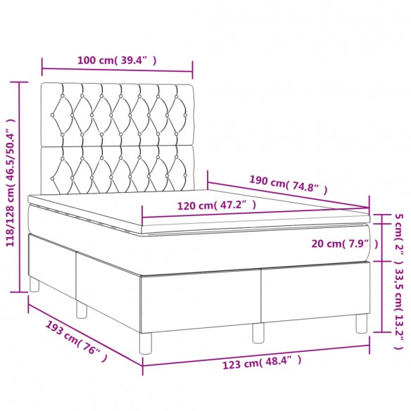 Cadre de lit et matelas LED noir 120x190 cm velours