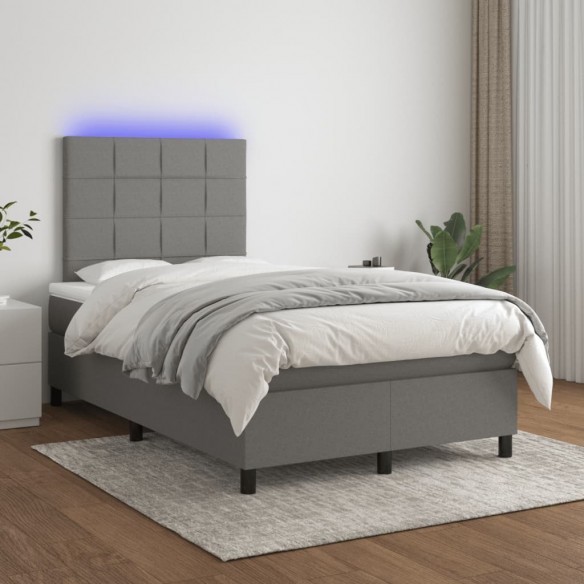 Cadre de lit matelas LED gris foncé 120x190 cm tissu