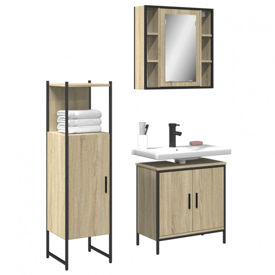 Ensemble d'armoires de salle de bain 3 pcs chêne sonoma