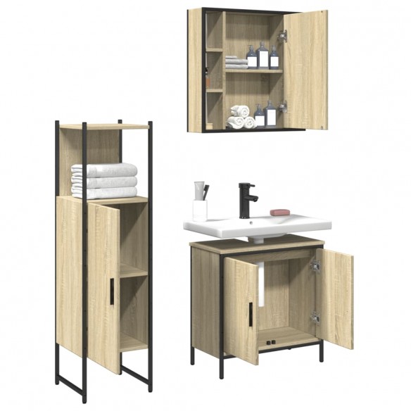 Ensemble d'armoires de salle de bain 3 pcs chêne sonoma