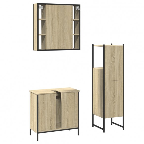 Ensemble d'armoires de salle de bain 3 pcs chêne sonoma