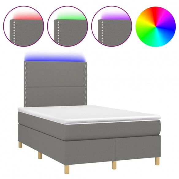 Cadre de lit matelas LED gris foncé 120x190 cm tissu