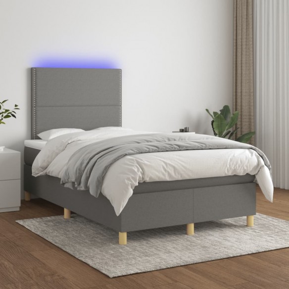 Cadre de lit matelas LED gris foncé 120x190 cm tissu