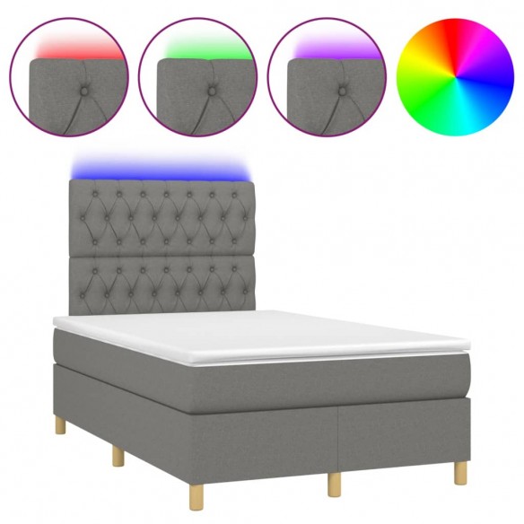 Cadre de lit matelas LED gris foncé 120x190 cm tissu