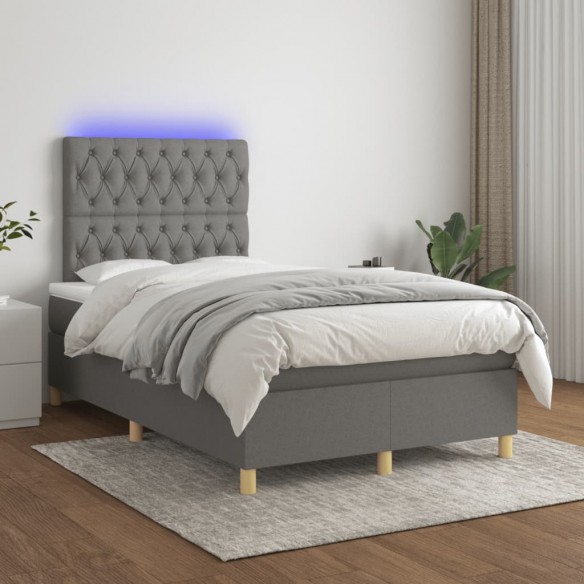 Cadre de lit matelas LED gris foncé 120x190 cm tissu