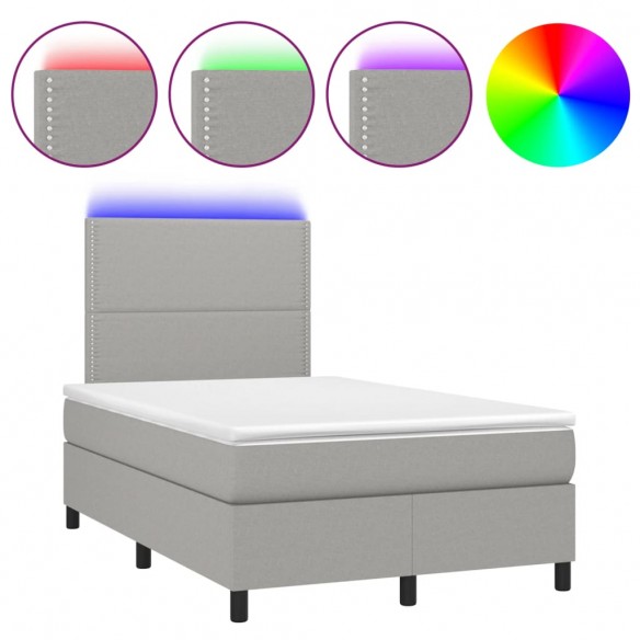 Cadre de lit matelas LED gris clair 120x190 cm tissu