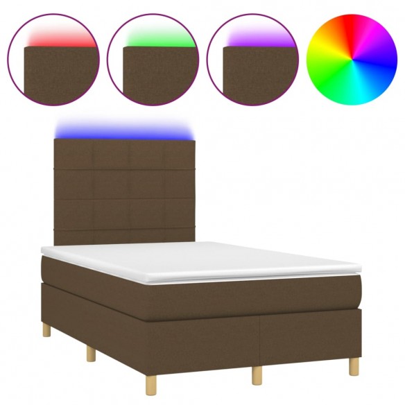 Cadre de lit matelas et LED marron foncé 120x190 cm