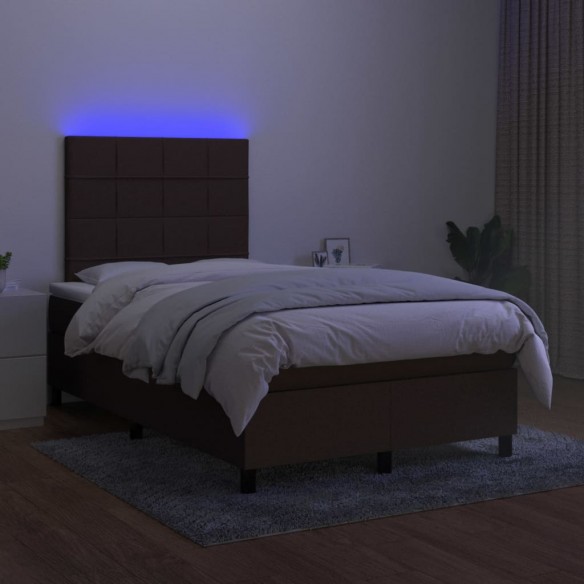 Cadre de lit matelas et LED marron foncé 120x190 cm