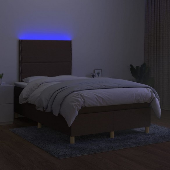 Cadre de lit matelas et LED marron foncé 120x190 cm