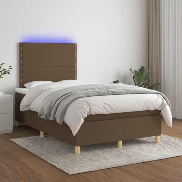 Cadre de lit matelas et LED marron foncé 120x190 cm