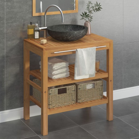 Armoire de toilette Teck solide avec lavabo en marbre Noir