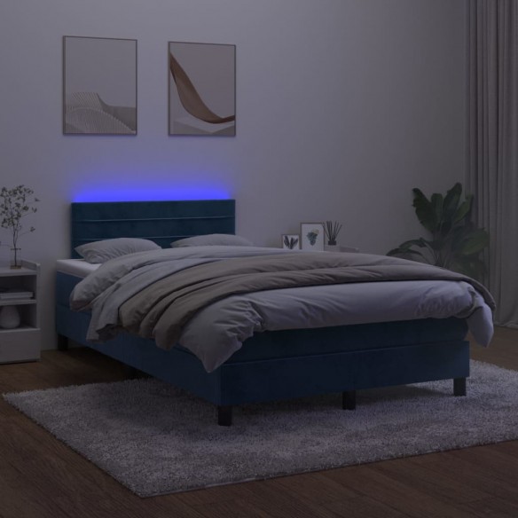 Cadre de lit avec matelas LED Bleu foncé 120x200 cm