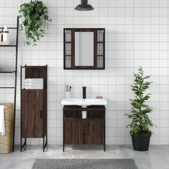 Ensemble d'armoires de salle de bain 3 pcs chêne marron