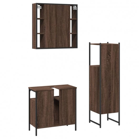 Ensemble d'armoires de salle de bain 3 pcs chêne marron