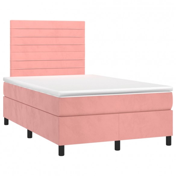 Cadre de lit et matelas LED rose 120x190 cm velours