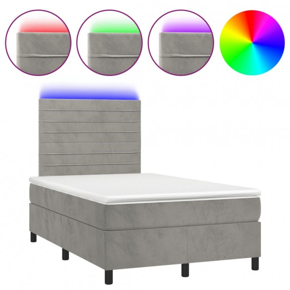 Cadre de lit avec matelas LED gris clair 120x190 cm