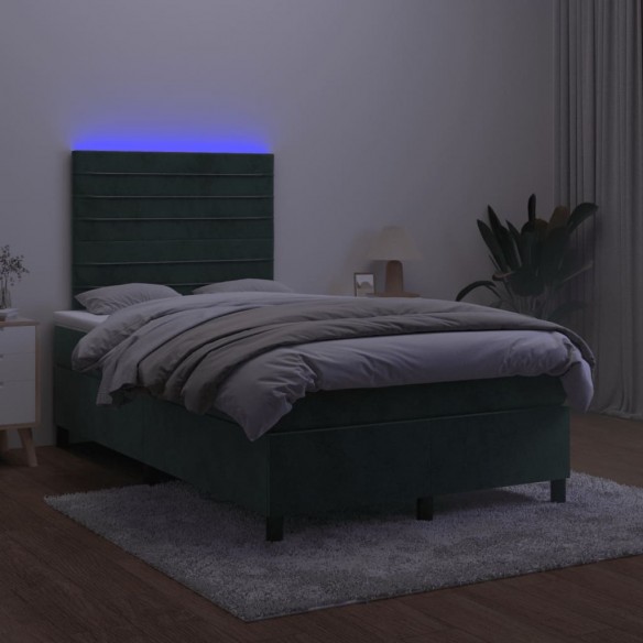 Cadre de lit avec matelas LED vert foncé 120x190 cm