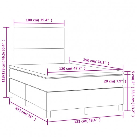 Cadre de lit avec matelas LED cappuccino 120x190 cm