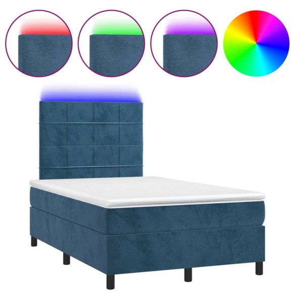 Cadre de lit avec matelas LED bleu foncé 120x190 cm