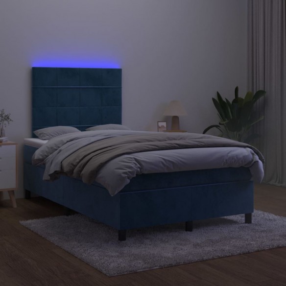 Cadre de lit avec matelas LED bleu foncé 120x190 cm