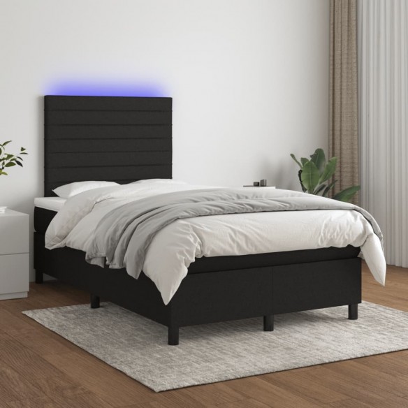 Cadre de lit matelas et LED noir 120x190 cm tissu