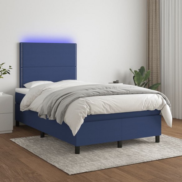 Cadre de lit matelas et LED bleu 120x190 cm tissu