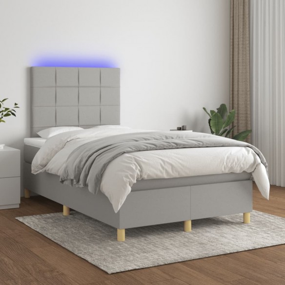 Cadre de lit matelas LED gris clair 120x190 cm tissu