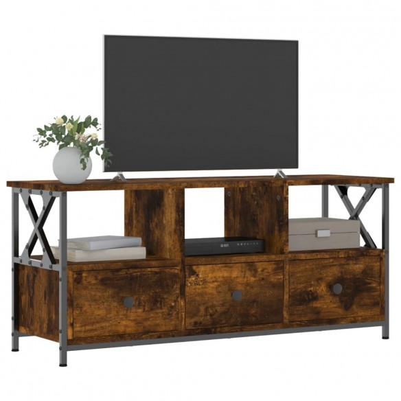 Meuble TV chêne fumé 102x33x45 cm bois d'ingénierie et fer