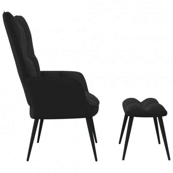 Chaise de relaxation avec repose-pied Noir Velours