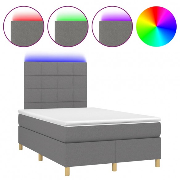 Cadre de lit matelas LED gris foncé 120x190 cm tissu