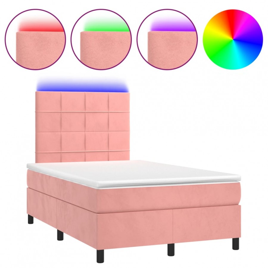 Cadre de lit et matelas LED rose 120x190 cm velours