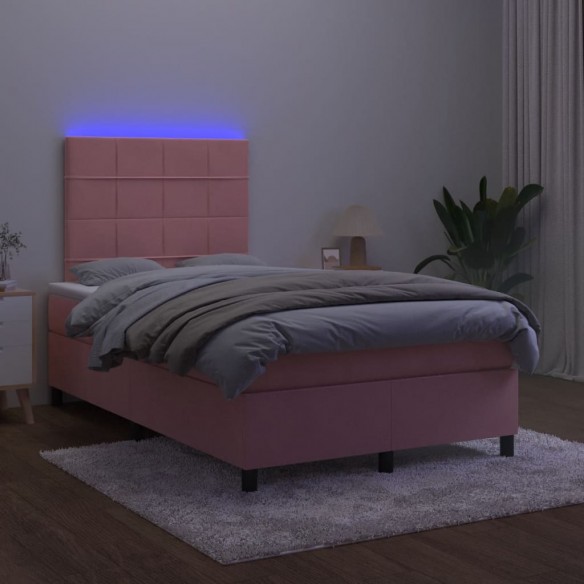 Cadre de lit et matelas LED rose 120x190 cm velours