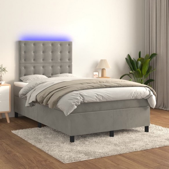 Cadre de lit avec matelas LED gris clair 120x190 cm