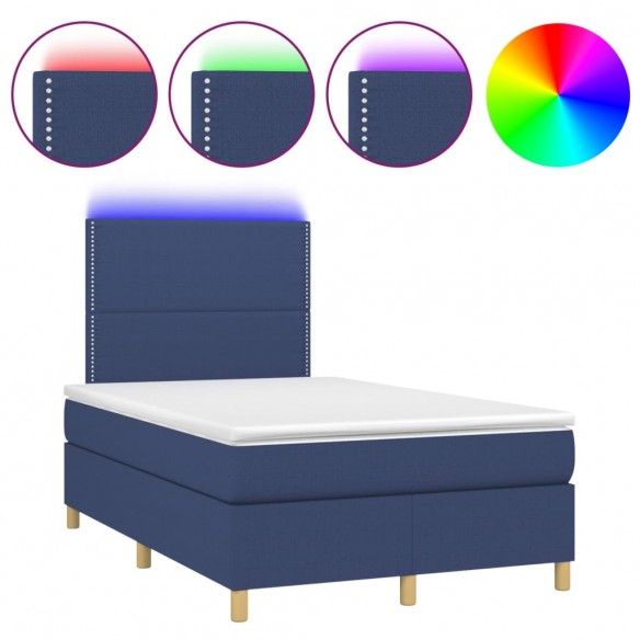 Cadre de lit matelas et LED bleu 120x190 cm tissu