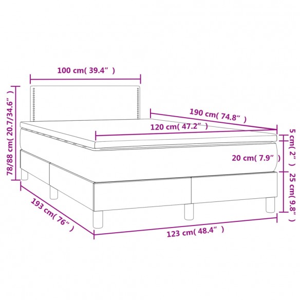 Cadre de lit avec matelas LED cappuccino 120x190 cm