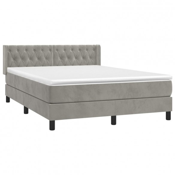 Cadre de lit et matelas Gris clair 140x190cm Velours