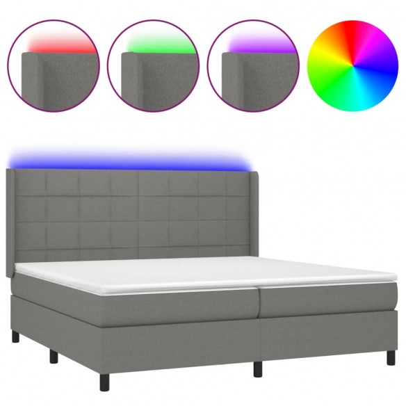 Cadre de lit matelas LED Gris foncé 200x200 cm Tissu