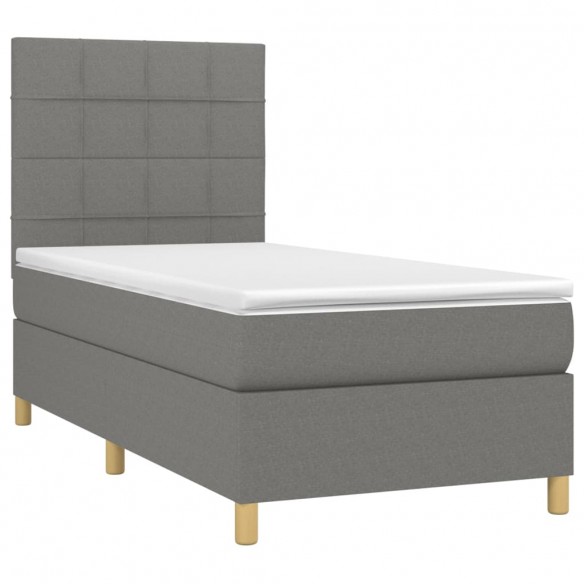 Cadre de lit et matelas et LED Gris foncé 100x200 cm