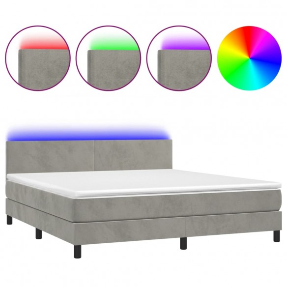 Cadre de lit avec matelas LED Gris clair 160x200 cm