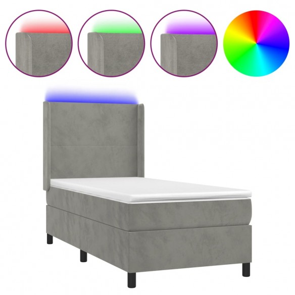 Cadre de lit matelas LED Gris clair 80x200cm Velours