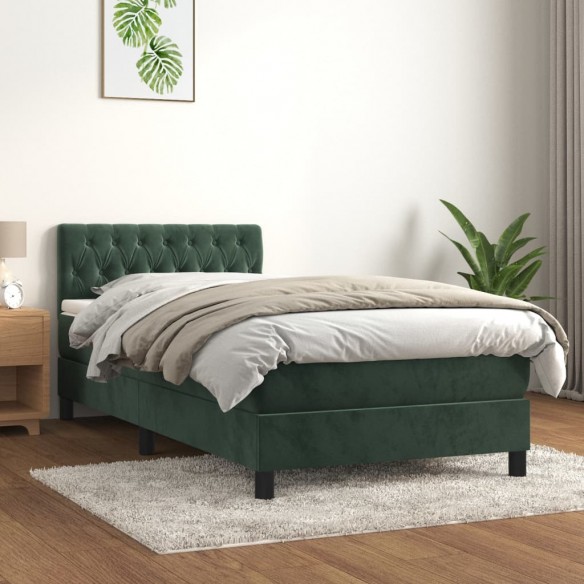 Cadre de lit avec matelas Vert foncé 90x190 cm