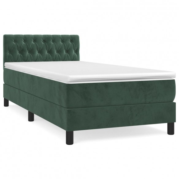 Cadre de lit avec matelas Vert foncé 90x190 cm