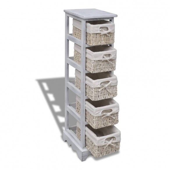 Étagère de rangement en bois 5 paniers en tissage Blanc